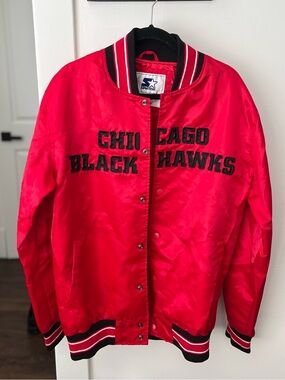 STARTER Chicago Black Hawks Red Satin Jacket